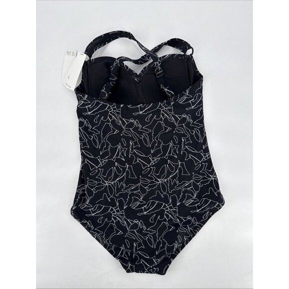 DKNY Women's Size XL Black White Sweetheart Twist Front One Piece Swimsuit New - Picture 5 of 8